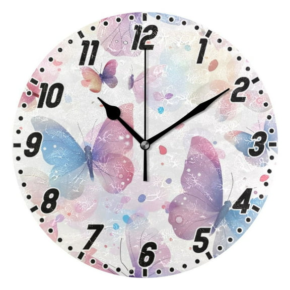 Beautiful Dreamy Butterflies Wall Clock 9.8 inch Battery Operated Clocks Non-Ticking Silent for Bedroom Office Kitchen Living Room