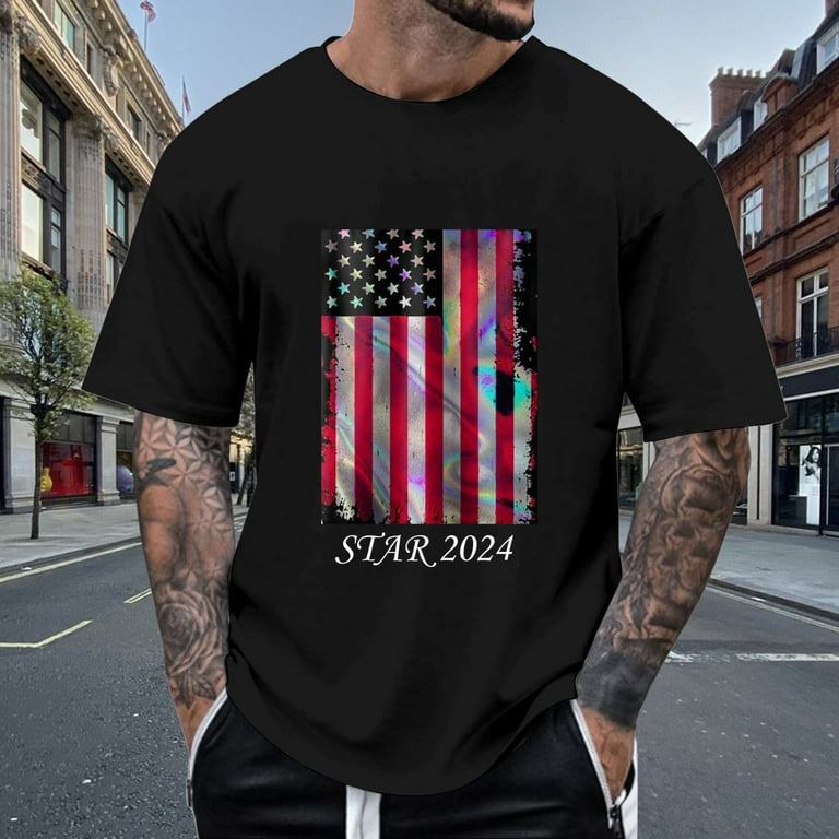Minsida Male Spring And Summer All Print Short Sleeve Round Neck T Shirt Fashion Trend Bottoming Shirt Mens Black Tshirt Mens Designer T Shirts Mens Fitted Tshirts Walmart