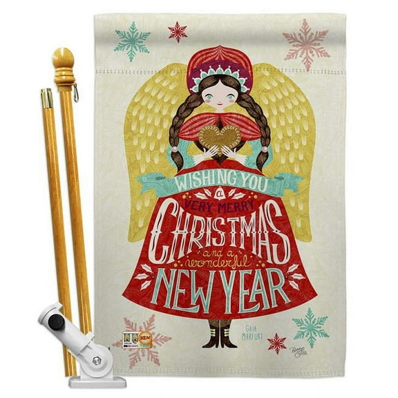 Breeze Decor BD-XM-HS-114120-IP-BO-D-US16-AL 28 x 40 in. Christmas Girl Winter Impressions Decorative Vertical Double Sided House Flag Set & Pole Bracket Hardware