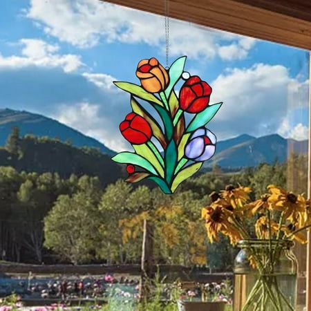 

HousewaresAcrylic Flat Window Hanging Decoration With Flower Design 1PC
