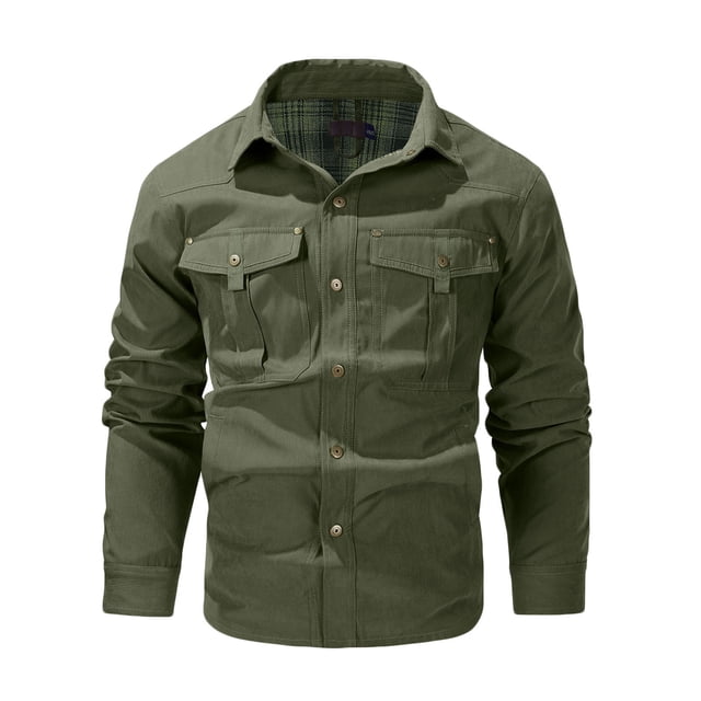 Pisexur Mens Jacket Men Button Opening And Closing Coat Lapel Plaid Long Sleeve Carry Pockets Jacket Plaid Shacket Jacket Winter Jackets for Men