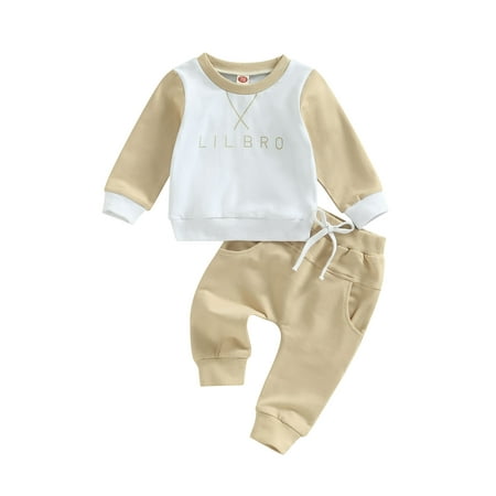 

AMILIEe Newborn Baby Boy Color Block Pullover Sweatshirt Top Elastic Waist Pants 2Pcs Outfit