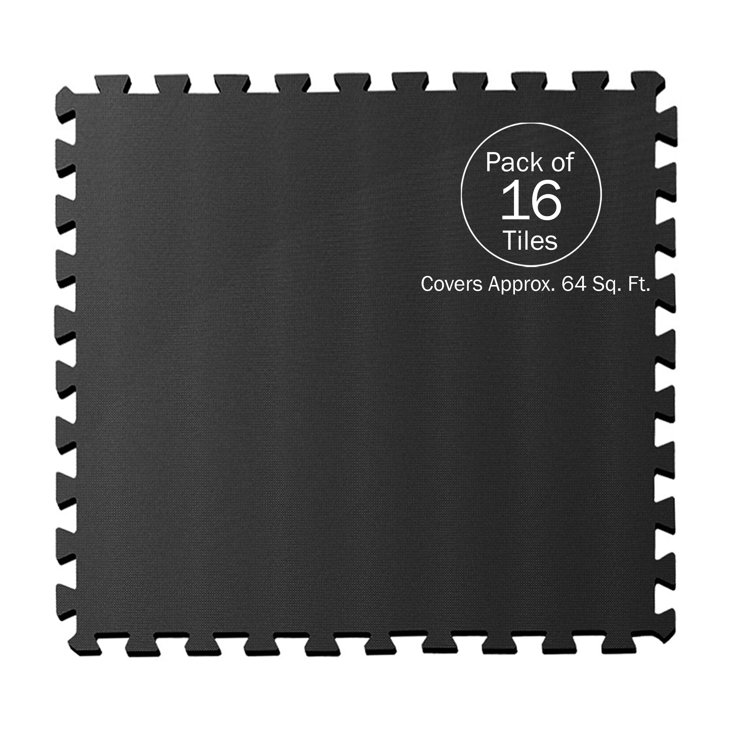 Stalwart EVA Foam Tiles 16-Pack - 64 SQ FT of Playroom or Gym Flooring, Black