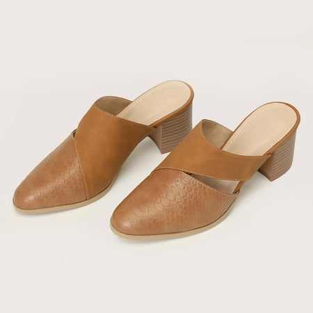 

Women‘s Chunky High Heel Mules Closed Toe Slip On Stacked Heels Fashion Daily Wear Sandals