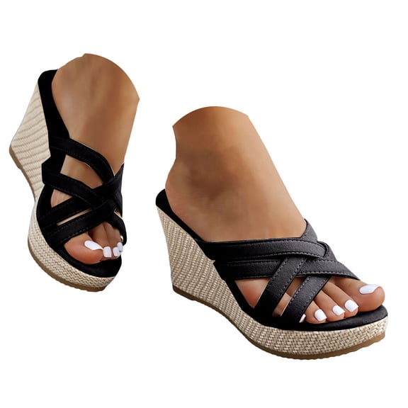 YLYL Womens Espadrilles Sandals Wedge Platform Heel Open Toe Slip on Summer Beach Slippers