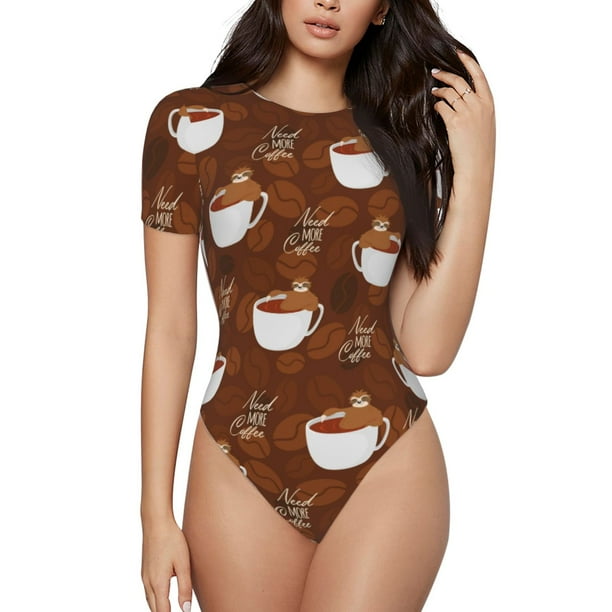 Balery Sloths Need More Coffee Body de cuello redondo de manga corta para mujer Tops de manga corta Tops básicos-Small
