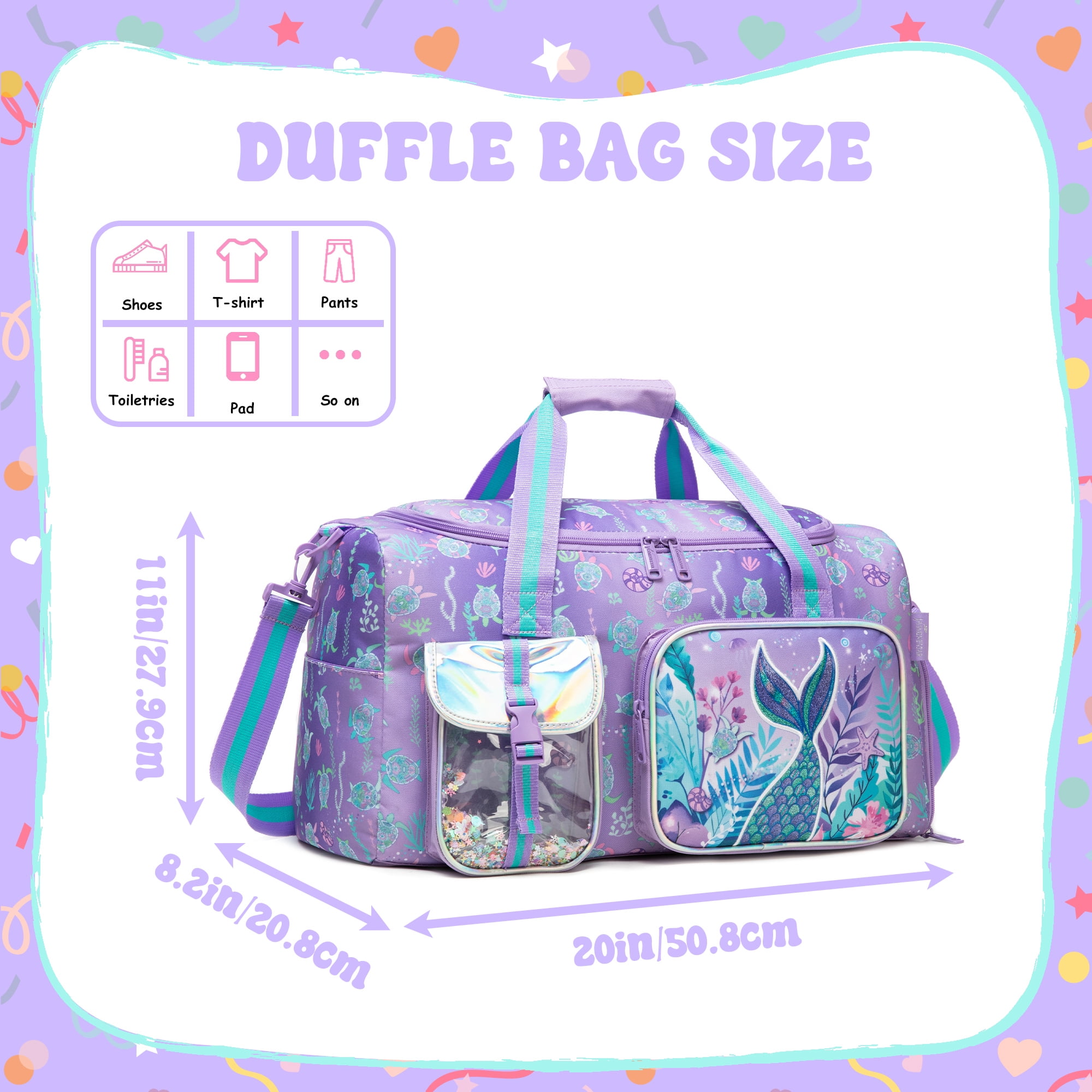 Kids Carry on Luggage Sets for Girls with Wheels Rolling Suitcases for Toddlers with Duffle Bag 16 Inch Mermaid
