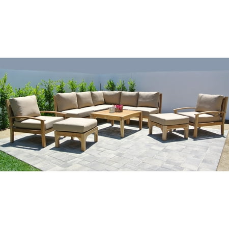 Twig Willow Outdoor Furniture Willow Creek Huntington 10 Piece Teak Sectional Patio Conversation Set with Square Chat Table ()