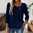 thumbnail image 4 of Ounisa Womens 3/4 Sleeve T Shirts Crew Neck Button Detail Solid Color Casual Trendy Loose Fit Spring Summer Daily Fashion Tops M-3XL, 4 of 5