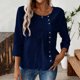 thumbnail image 5 of Mujeres 3/4 Manga Tops Y Blusas de Color Sólido con Botones Cuello Redondo Casual Top de Moda 3/4 Manga Tops Casuales para Mujeres, 5 of 5