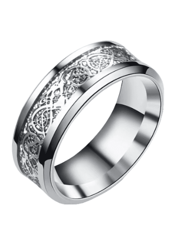 DESIGNICE Mens Rings,Sleek Silver Base Stainless Steel Rings,Unique Dragon Engraved Tungsten Rings for Women,Versatile Stainless Steel Rings for Men,6