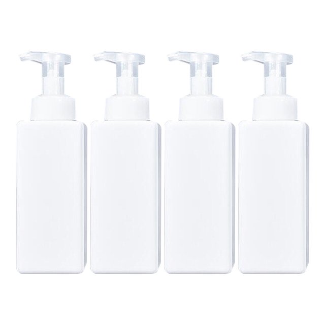 4pcs 650ml Botella de loción tetragonal de gran capacidad Botella de emulsión Champú de lavado Botella de bomba de gel de ducha Botella de viaje portátil para uso doméstico en hotel (Blanco)