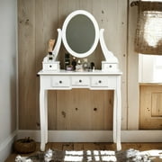 ViscoLogic Table de maquillage avec miroir en bois ivoire | Blanc
