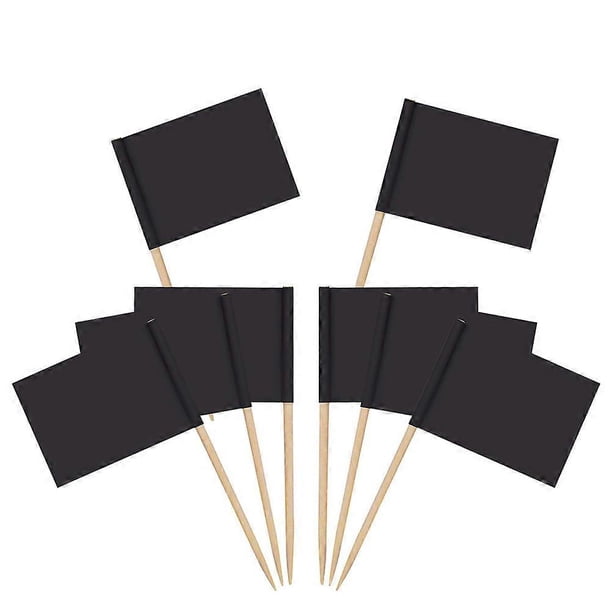 100pcs/1 Set Blank Flag Design Cake Toppers Creative Cake Fruit Picks Cupcake Insert Decor Toothpick Party Supplies (Black)