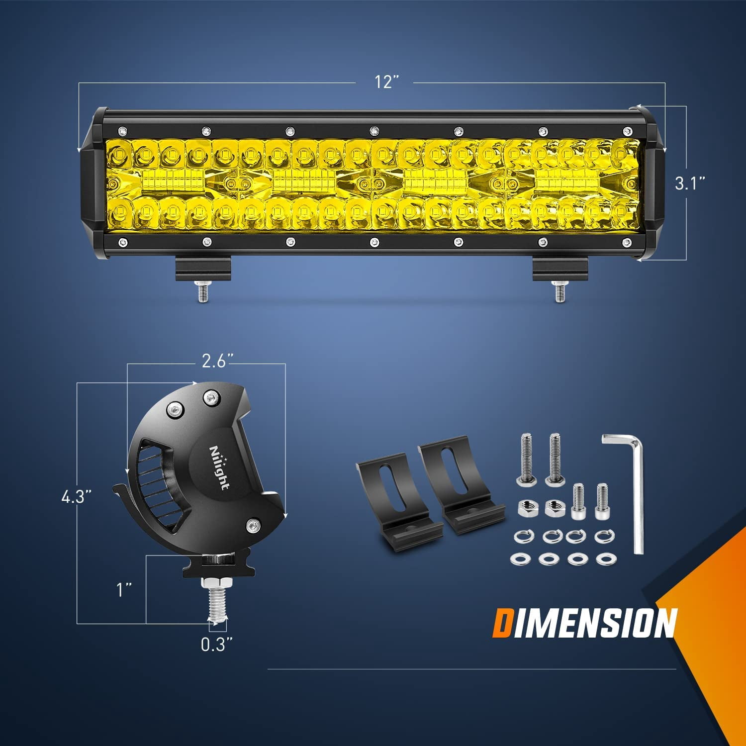Nilight 12Inch Amber LED Light Bar 240W Triple Row Spot Flood Combo Led Off Road Lights for Truck Car ATV SUV Cabin Boat with 16AWG Wiring Harness Kit
