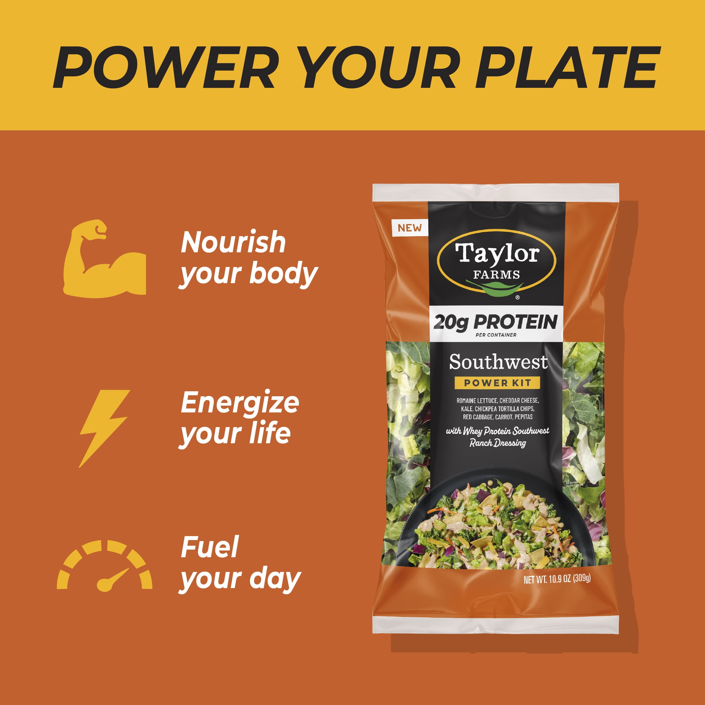 Taylor Farms Protein Southwest Chopped Salad Kit, 10.9 oz, Fresh