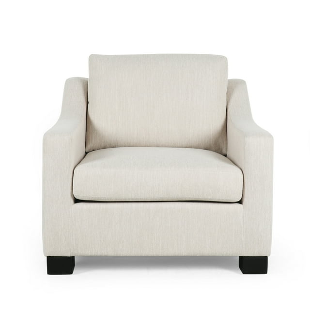 Halevy Contemporary Fabric Club Chair, Beige and Dark Brown