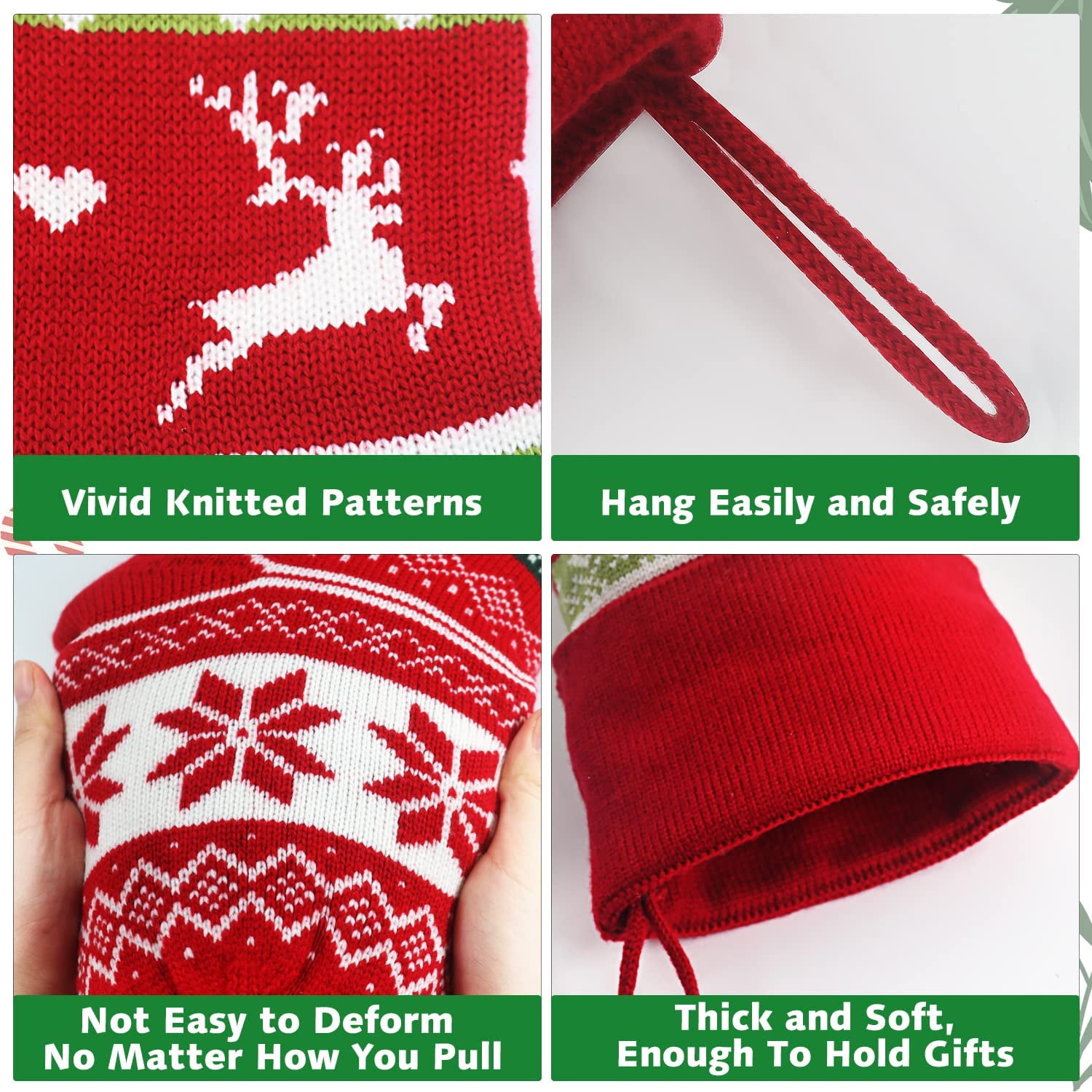 Dalrosia Knit Christmas Stockings,4PCS Snowflake Reindeer Snowman Personalized Cable Knit Stockings for Christmas Candy Gifts Decor