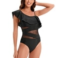 thumbnail image 3 of SWSMCLT Women's One Piece Bathing Suit Slimming Ruched Swimsuit Sheer One Piece Swimsuit Mesh Padded Ruffle Black X-Large, 3 of 4