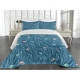 thumbnail image 2 of Ambesonne Nature Quilted Coverlet 3 Pcs, Waves and Ships Cartoon, Queen Size, Petrol Blue Jade Green, 2 of 4