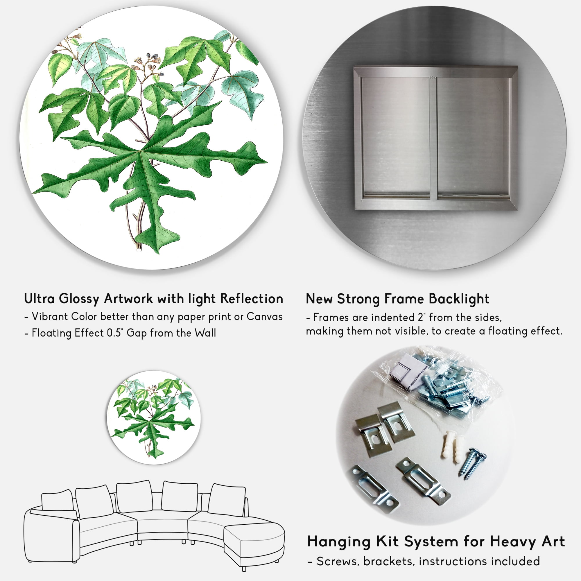 Designart 'Ancient Drawing of Wild Plants' Traditional Circle Metal Wall Art 11x11 - Disc of 11
