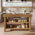 thumbnail image 4 of 55" Solid Wood Kitchen Island, 3-Tier Open Storage Shelves, Farmhouse Counter Table for Kitchen Dining Room Living Room, Brown, 4 of 7