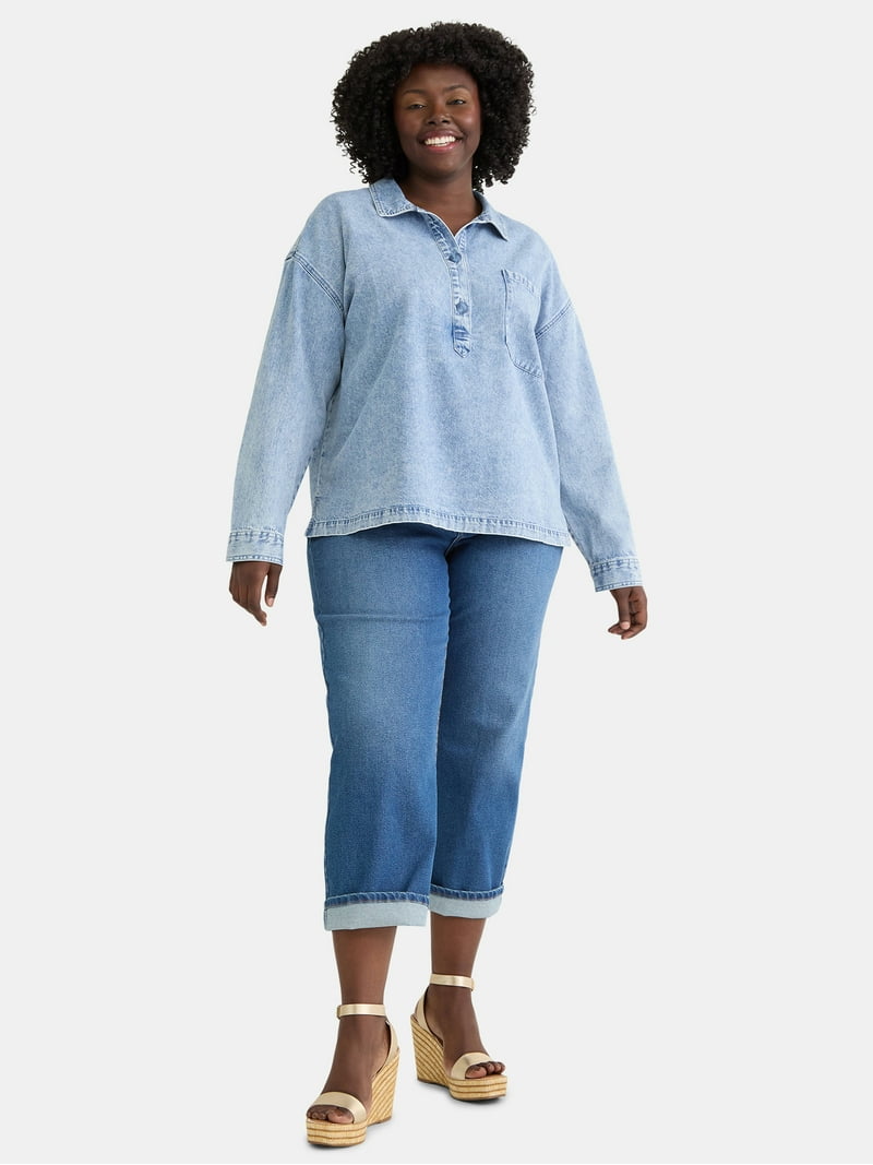 Time and Tru Women's and Women's Plus Denim Popover, Sizes XS-4X