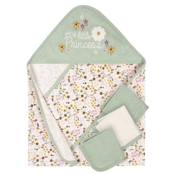 Gerber Baby Girl Hooded Towels & Washcloths Set, 4Piece