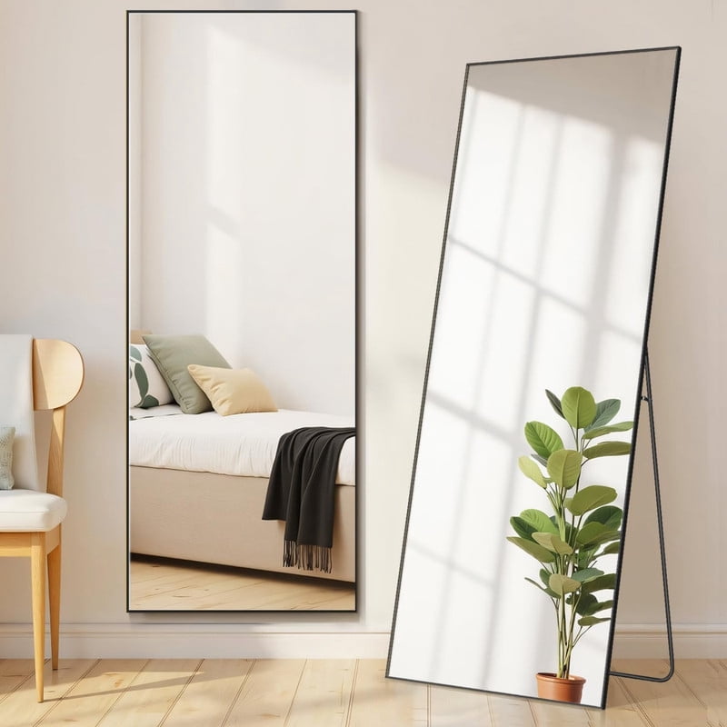 Gleamira 64"x21" Rectangle Full Length Mirror Floor Mirror Free Standing Mirror with Metal Frame, Black