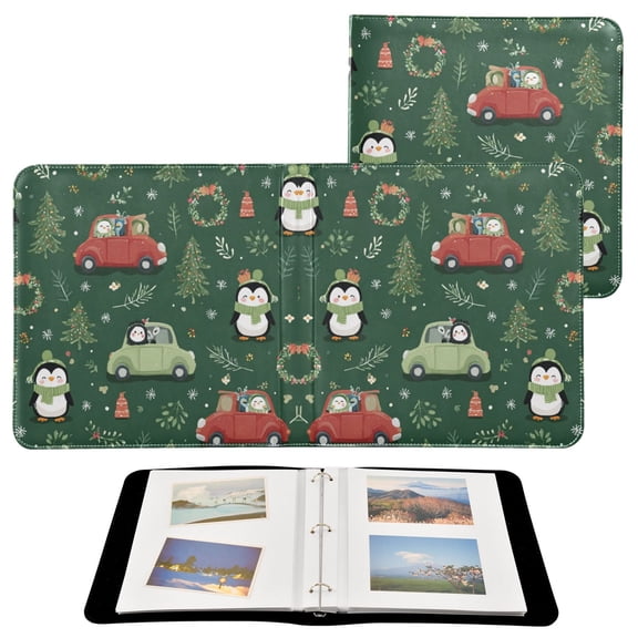 Photo Album 11.8x11.2 Inch Leather Cover Photo Book Scrapbooking Albums for Weddings Birthdays Anniversaries Christmas Penguins and Cars Pattern