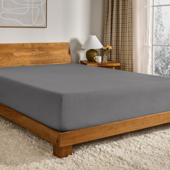 Bare Home Flannel Fitted Sheet - 100% Flannel Cotton - Double Brushed - Queen, Gray