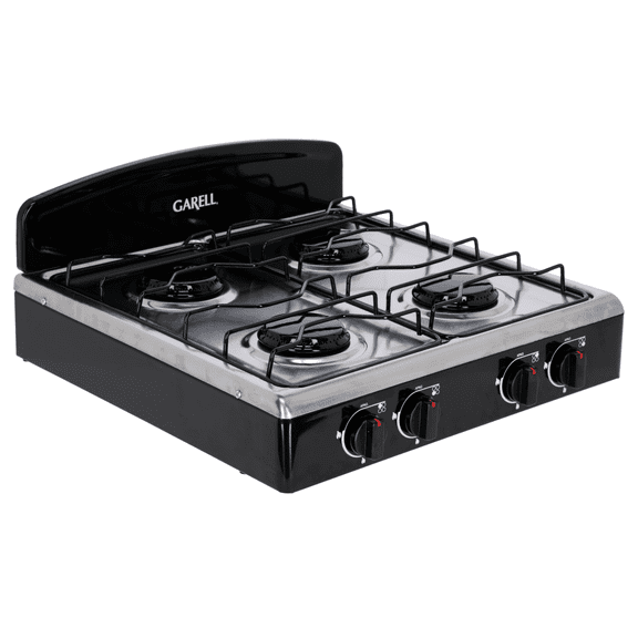 Estufa Parrilla de Gas de Mesa 4 Quemadores Garell Negra de Acero Inoxidable PM4Q-IN