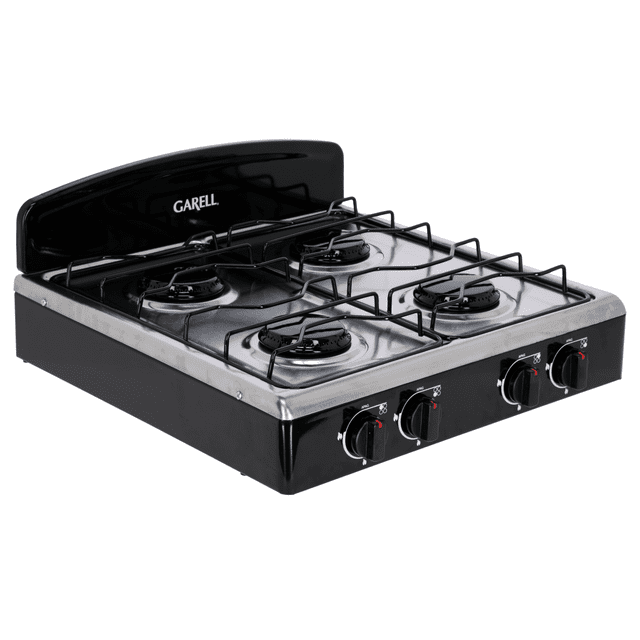 Estufa Parrilla de Gas de Mesa 4 Quemadores Garell Negra de Acero Inoxidable PM4Q-IN