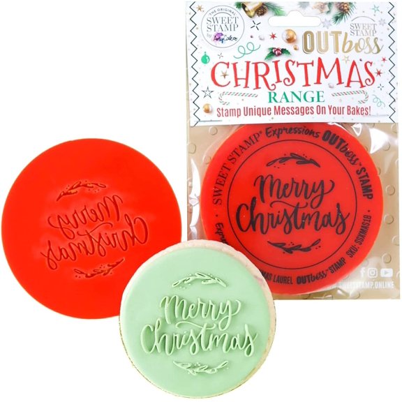 Sweet Stamp by AmyCakes Outboss Plastic Expression Stamp, Merry Christmas Laurel Frame