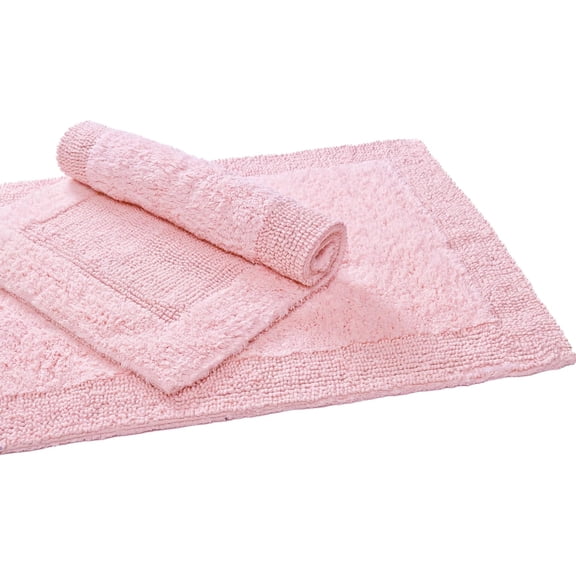 Cotton Bath Mat Rug, 21x34 Inches, Chalk Pink, Reversible, Water Absorbent & Machine Washable Soft Bathroom Mat for Tub Side