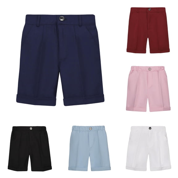 Rggeeun Toddler Boy Pants Back To School Solid Color Knit Loose Fit Wide Leg Above Knee Button Soft Breathable For Summer Outdoor Play Versatile Trousers,Blue,2-3 Years