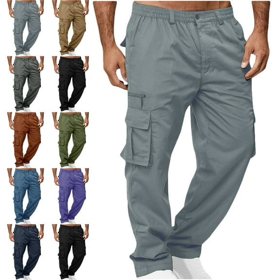 Lenago Mens Cargo Pants Multiple Zipper Button Pockets Outdoor Straight Type Fitness Pants Cargo Pants Lightweight Work Hiking Pants, Outdoor Apparel Trousers Cargo Pants for Boys