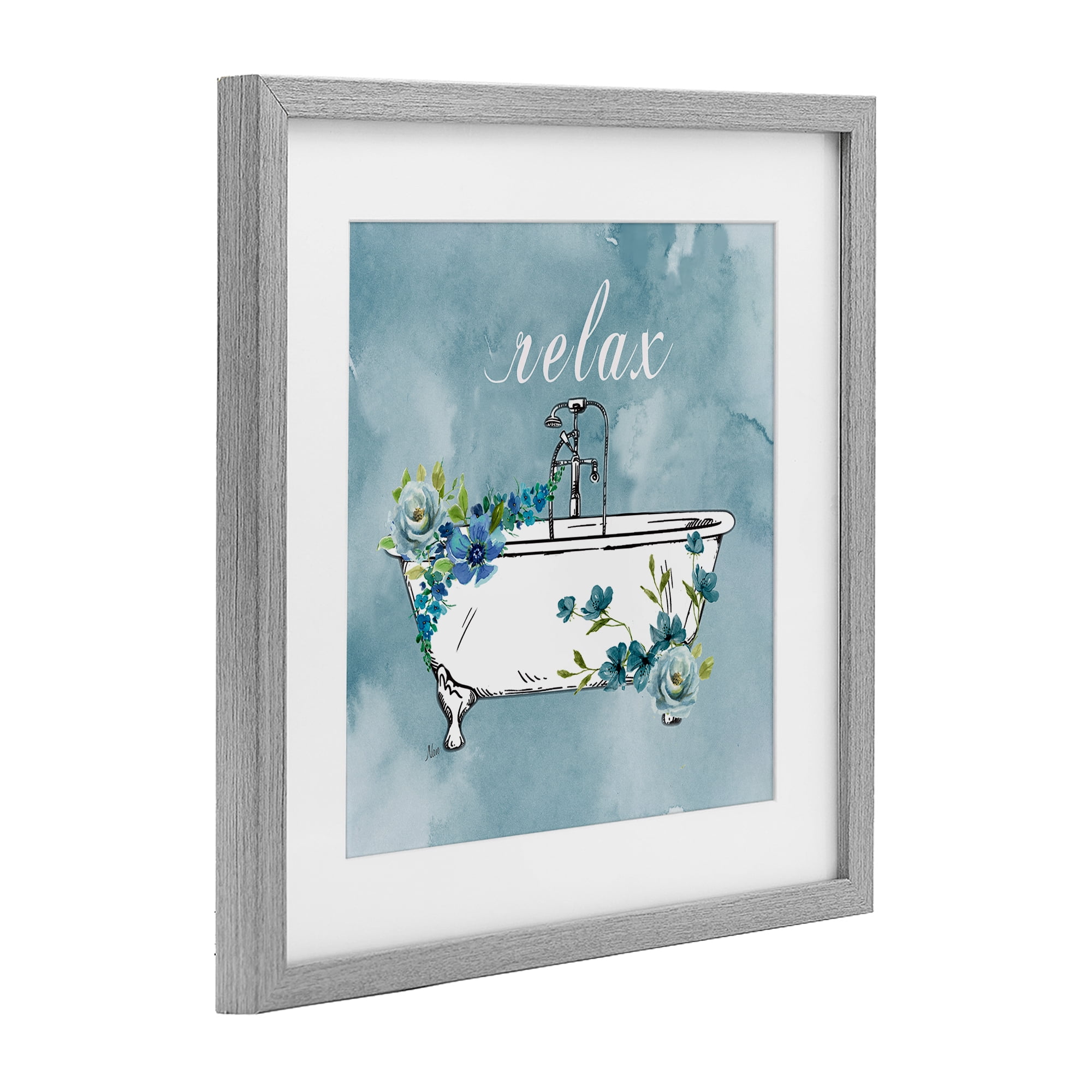 Stupell Industries Floral Bathroom Rules Relax Gray Framed Print Under Glass, design by Nan