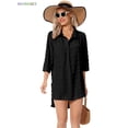 thumbnail image 4 of BadPiggies Women Swimsuit Coverups Chiffon Bikini Swimwear Beach Cover up 3/4 Sleeve Long Shirts Tunic Dress (S, Black), 4 of 7