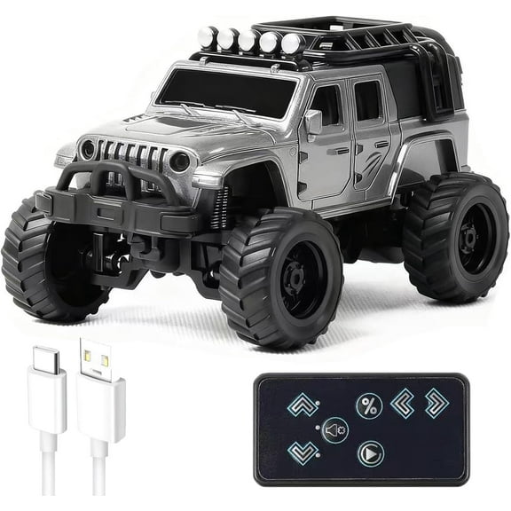 Off-Road Truck with Remote Control, 1:64 Mini Desktop Rc Truck Toy, 2.4GHz All Terrain Off-Road Trucks, LED Lights, Speed/Steering Adjustable, for Kids Christmas Birthday