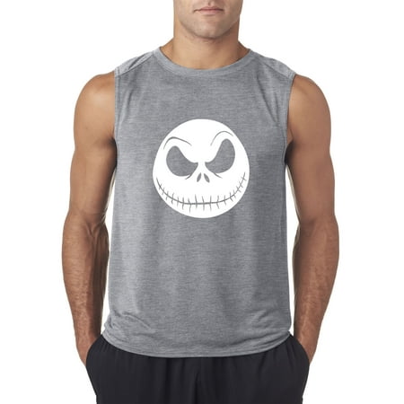 Excited Faces For Christmas New Way 1122 - Men's Sleeveless Nightmare Before Christmas Jack Skelleton Face Medium Heather Grey ()
