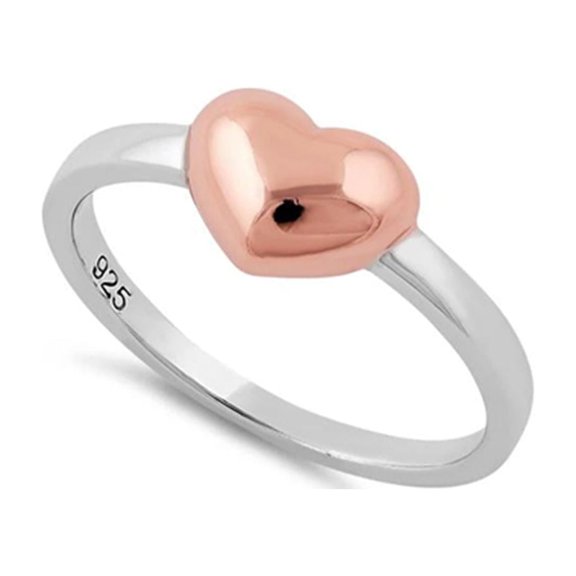 925 Sterling Silver Platinum Plated Rose Gold Two Tone Heart Women Valentines Day Gifts Ring