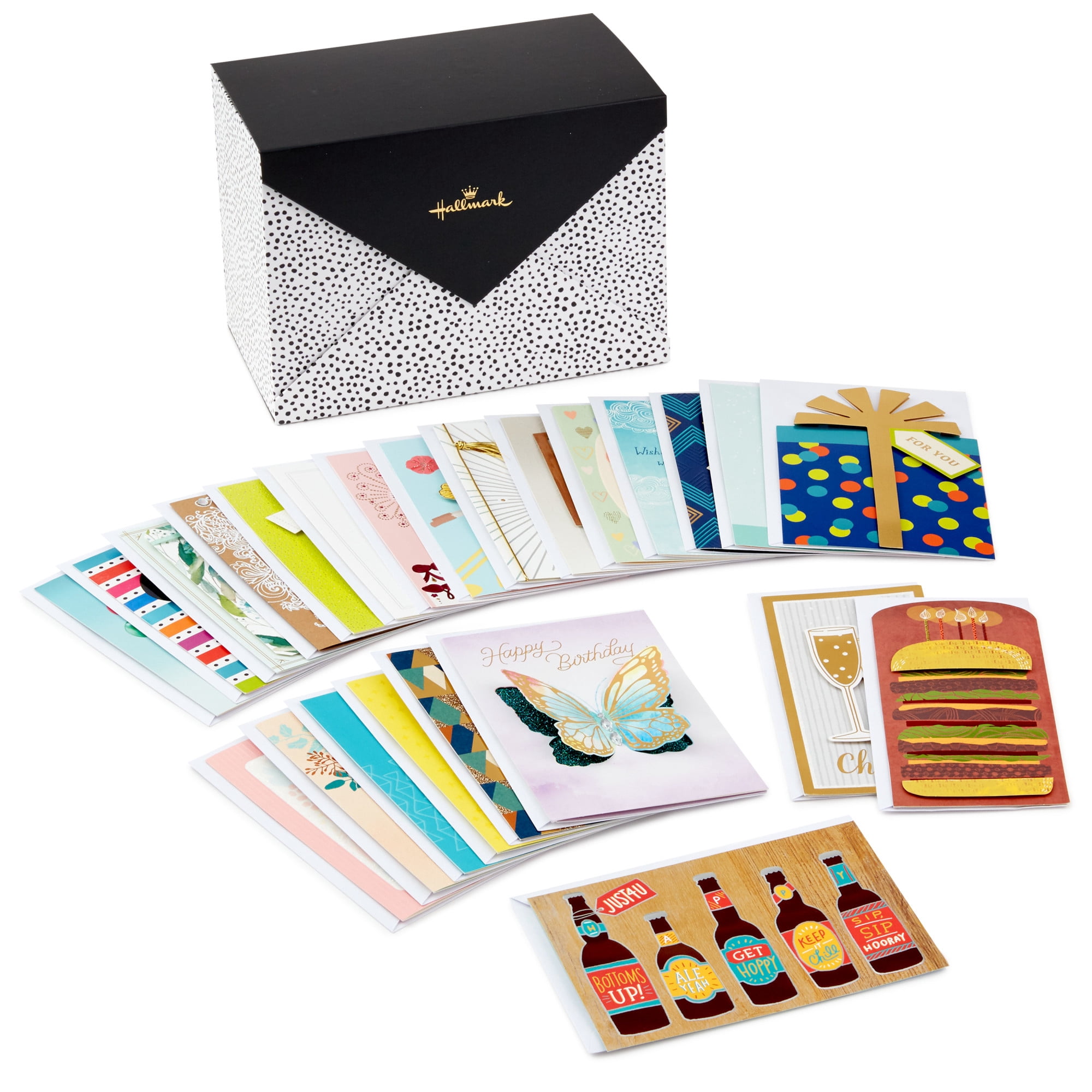 Hallmark Assorted Boxed Handmade Greeting Cards (Scattered Dots)—Birthday, Baby Shower, Wedding, Sympathy, Thinking of You, Thank You, Pack of 24