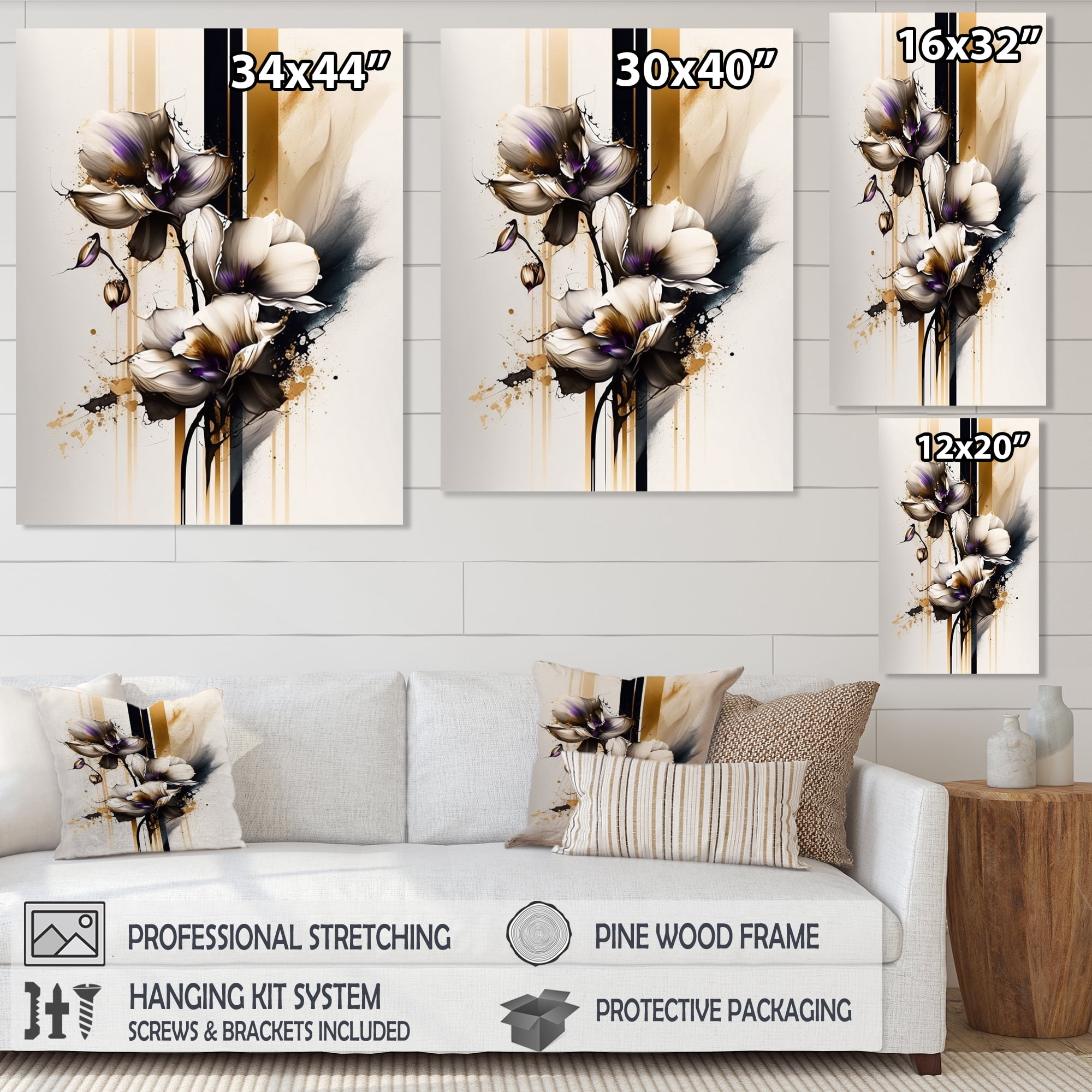 Designart White Orchid Flower On Golden Beige Paint II Canvas Wall Art