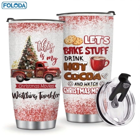 Foloda 1pc Christmas Tree Gifts, Christmas Red truck Gift, Christmas Movie Gift Tumbler Stainless Steel Insulated Coffee Mug 20oz Chritsmas Travel Tumbler Birthday Chritsmas for Women Men Christmas D