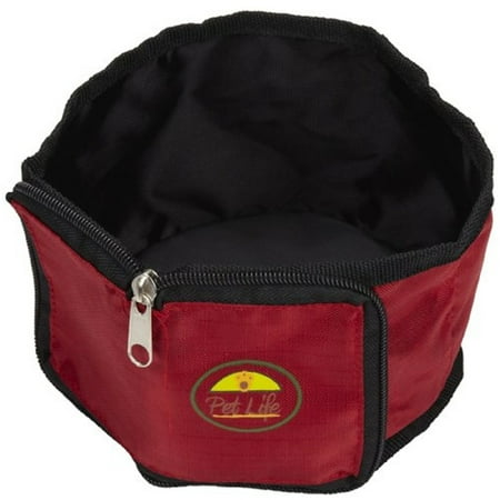 Pet Life ® Wallet Folding Waterproof Zippered Folding Pet Travel Cat and Dog Bowl