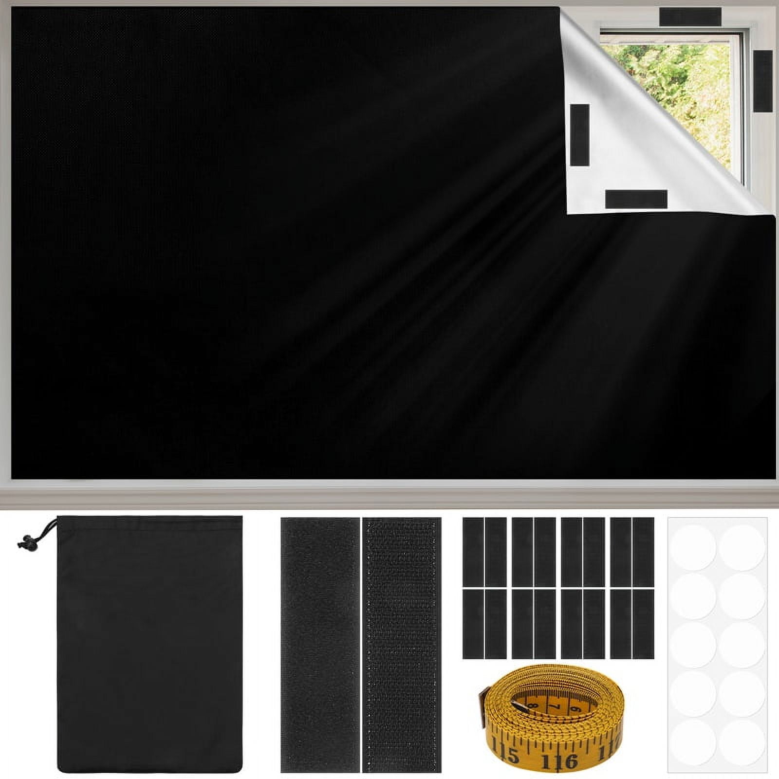 Armscye 100% Blackout Window Shades 118" x 57" Portable Blackout Curtains with Nano Adhesive, No Drill Temporary Blinds for Bedroom, Nursery, Travel & Home