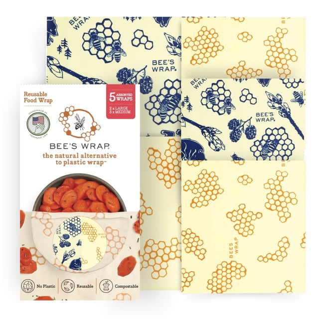 Bee's Wrap Envolturas de Alimentos 5-Pack de Cera de Abeja Orgánica Reutilizable