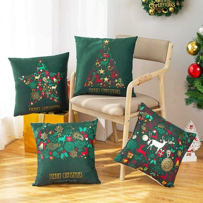 Christmas Throw Pillow Covers Christmas Home Decor Green Santa Claus Decorative Throw Pillows Farmhouse Decor Christmas