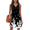 thumbnail image 5 of Women's V-Neck Retro Floral Print Sleeveless Sundress Casual Summer Dress with Smocked Back and Tiered Skirt for Picnics,Black 3XL, 5 of 5